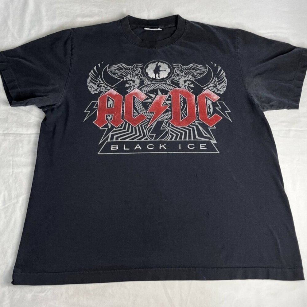 The Roxx AC/DC T-Shirt Women Size XL Black Crew Neck Graphic Cotton Short Sleeve